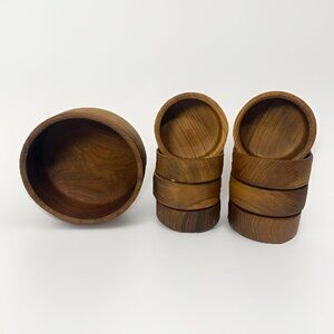 Vintage Teak Wood Salad Bowl Set 9 Piece Set Large & Small Bowls